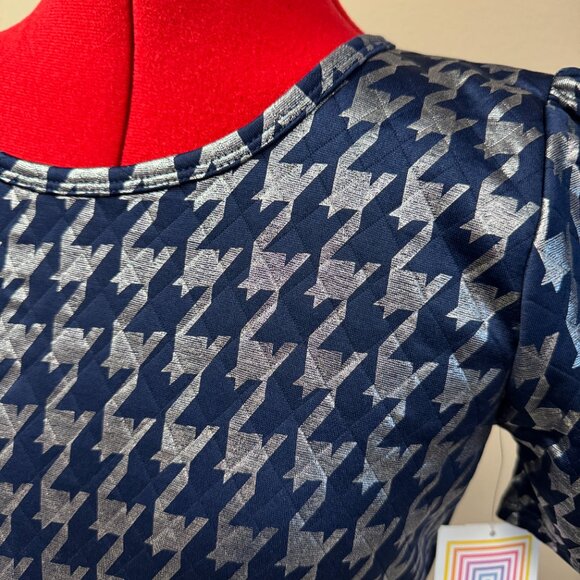 LuLaRoe Amelia Dress Elegant Collection Navy Silver NEW with tags size L - Picture 3 of 15